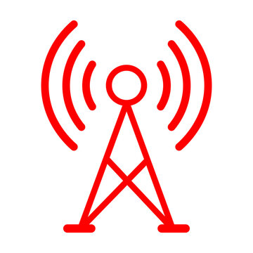 Red communication tower icon with signal waves broadcasting tower network icon radio tower wireless signal antenna icon connection ico