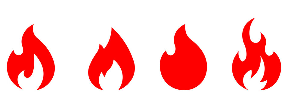 Fire icon collection. Fire flame symbol. Bonfire silhouette logotype. Flames symbols set flat style - stock vector.