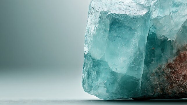 Fluorspar Crystal Teal Green Mineral Sample Studio Photography on Gray Background