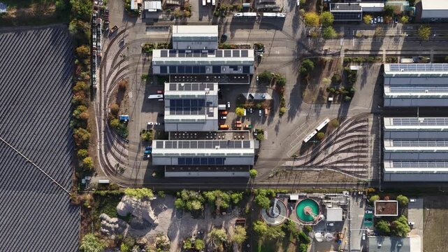 Aerial View of RNV Tram Depot and Public Transport Facility in Ludwigshafen Germany