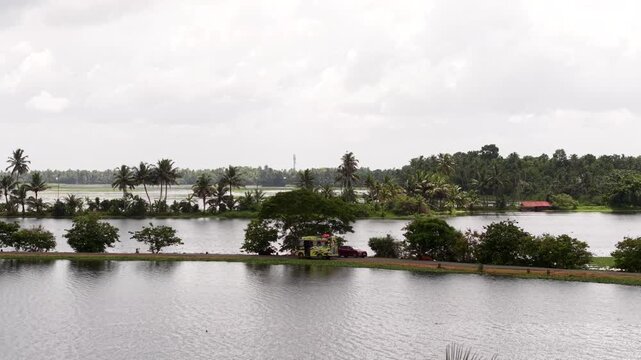 Aerial View of Veliyanad Road and Kerala Backwaters Alappuzha Kerala India