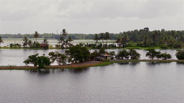 Aerial View of Veliyanad Road and Kerala Backwaters Alappuzha Kerala India