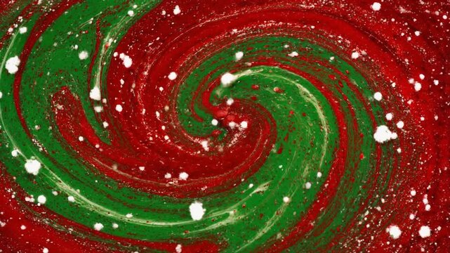 Festive Red Green Swirls with Snowflakes Gentle Motion Seamless Loop Background