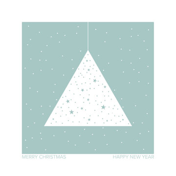 Abstract Christmas tree concept with stars and festive message Merry Christmas Happy New Year, perfect for winter holidays, minimalist greetings, or seasonal promotions