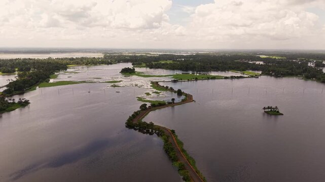 Aerial View of Veliyanad Road and Kerala Backwaters Alappuzha Kerala India
