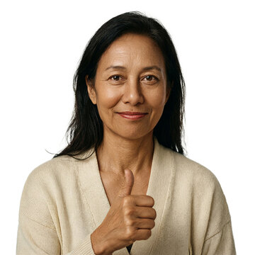Indigenous woman nod smiling portrait isolated on a transparent background showing a gentle expression for professional commercial use