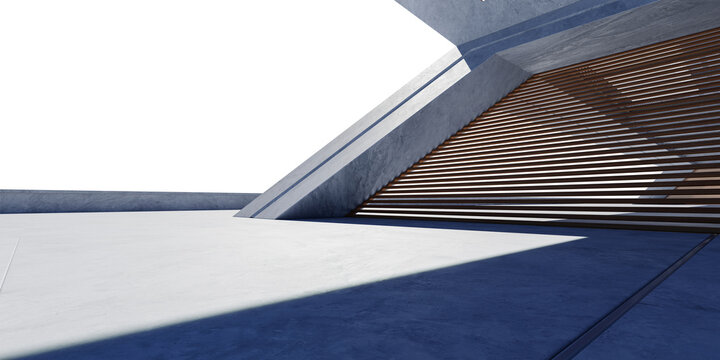 3d rendering Modern minimalist concrete and wood architecture with transparent background