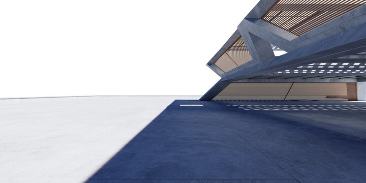 3d rendering Modern brutalist concrete building with transparent background