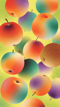 Round Fruits Illustration in Pastel Gradient Tones, Abstract Stylized Summer Fruit Artwork