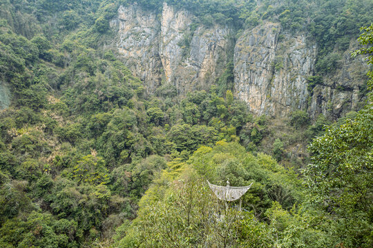 Mount Tiantai Qiongtai Xiangu Granite Cliffs Gorge Chinese Pavilion Forest Zhejiang Travel