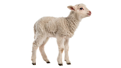 Small young white domestic sheep lamb profile isolated on transparent background © Oliver