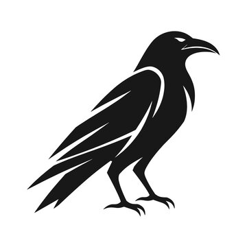 Dark Raven Silhouette Standing with Beak Open