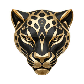 Golden Leopard Face Illustration with Geometric Pattern