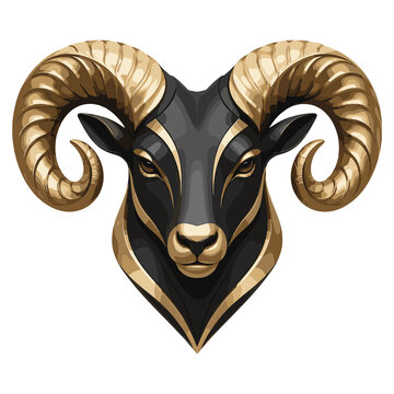 Stylized Black and Gold Ram Head Portrait