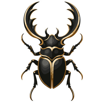 Glossy Black Beetle with Gold Outline in Front View
