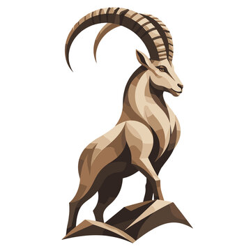 Majestic Alpine Ibex Standing on Rock with Curved Horns