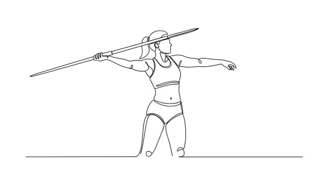 Female athlete throwing javelin during track and field event