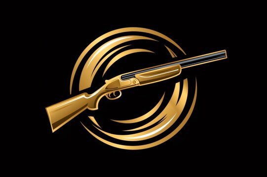 Gold shotgun emblem representing shooting sport and hunting