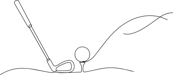 Continuous line drawing of a golf club hitting a ball © Sabrina