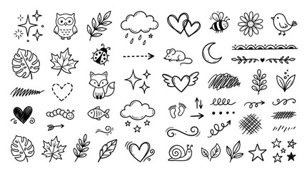Obraz premium Cute Doodle Elements Collection Isolated Transparent Background