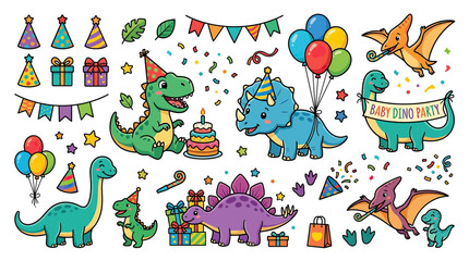 Cute Dinosaur Birthday Party Elements Collection © mutiara