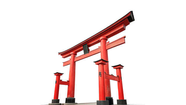 Traditional red Japanese torii gate shrine architecture isolated on transparent background