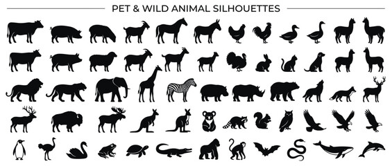 Fototapeta premium Collection of Isolated Animal Silhouettes on Transparent Background