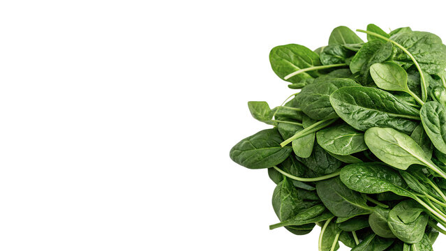 Bunch of fresh green organic spinach leaves isolated on transparent background