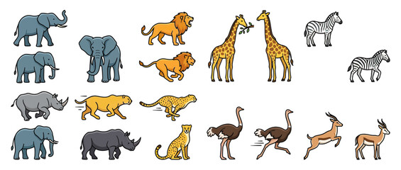 Obraz premium Collection of African Safari Animals Isolated on White Background