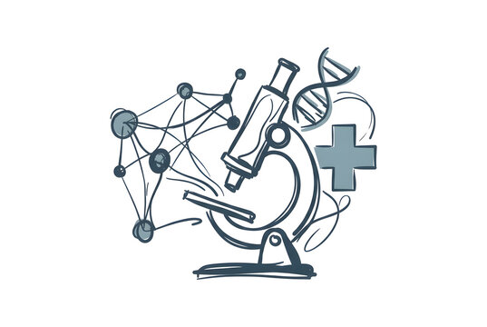 Scientific microscope and research equipment sketch illustration