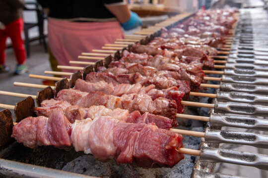Chicken or pork meat for grilling to eat at the restaurant or at home