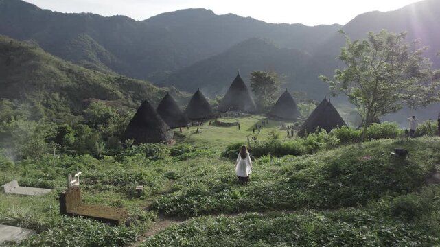Traditional Wae Rebo Village in Flores Indonesia with Iconic Mbaru Niang Houses and Lush Mountain Landscape