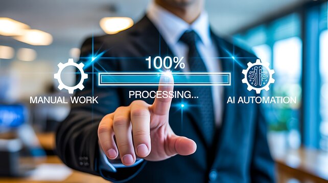 Business automation concept showing manual work and artificial intelligence processing