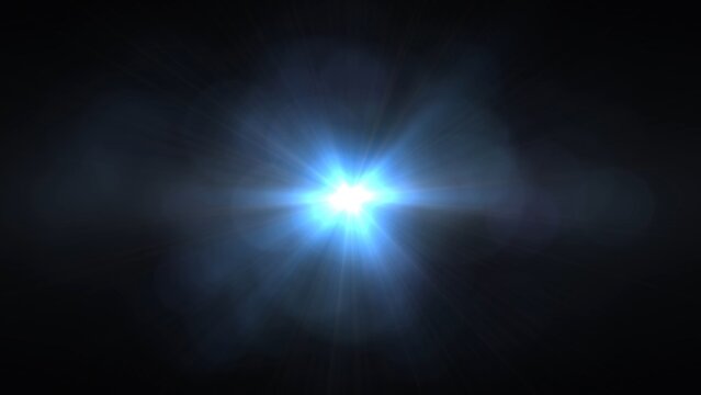 Blue light radiates intensely from a central point. Radiant beams stretch outward against a deep