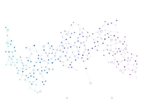 Colorful digital network structure connecting dots with thin lines