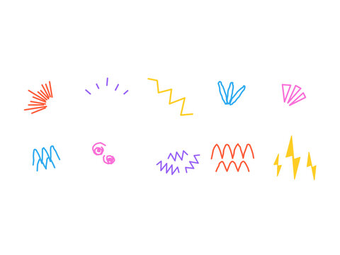 Colorful doodle elements set with hand drawn marker style lines