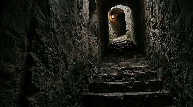 Mysterious stone archway with descending steps
