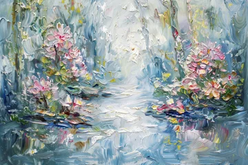 Spring acrylic painting with flowers and water in a natural setting © Boyan Dimitrov
