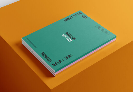 Magazine Lying on Cube PSD Mockup