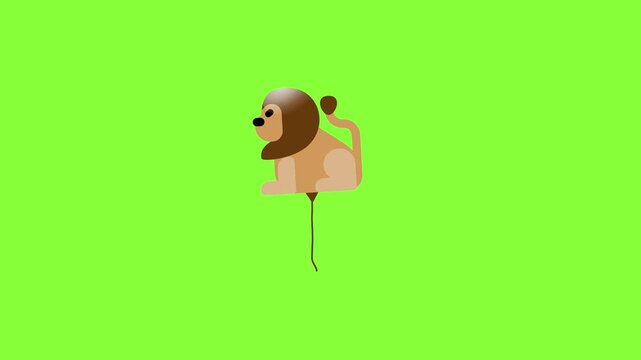 Adorable cartoon lion shaped balloon floating steadily against a bright green screen background. This stylized 2D animation of a jungle animal is ideal for kids' parties and nursery themes.