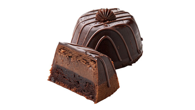Delicious rich sweet chocolate truffle fudge cake isolated on transparent background