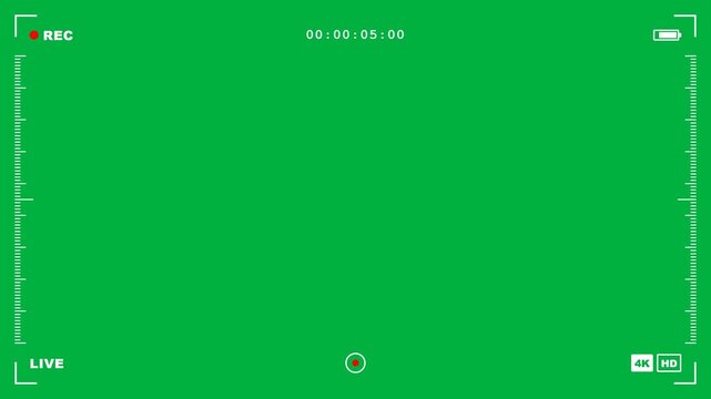 4k camera viewfinder recording screen overlay on green screen, digital camcorder interface chroma key, cctv security monitor UI, visual effects compositing template elements