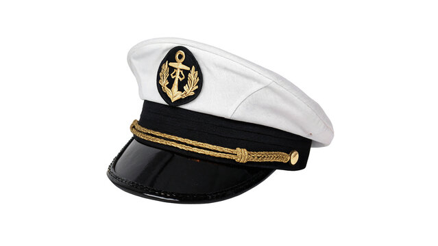 Classic white sea captain sailor peaked cap hat isolated on transparent background