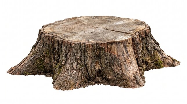 Tree stump isolated on white background for nature design and product display