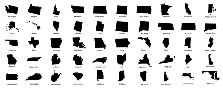 USA states Vector set. United states map states shapes collection geography travel country patriotic American banner background or banner illustration.  American states Vector bundle.