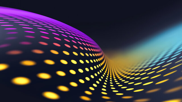 Abstract landscape wave background with neon dots and multicolor gradient