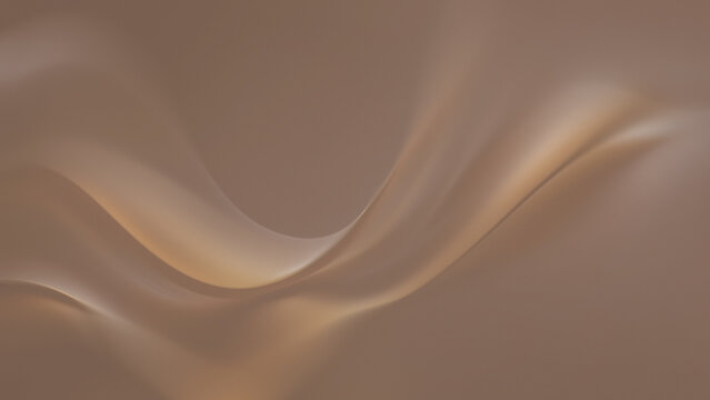 Abstract beige background with smooth chocolate fluid waves and satin texture folds