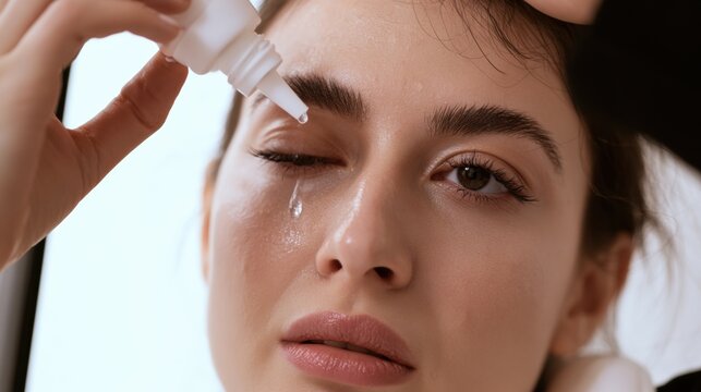 Applying eye drops while sitting indoors