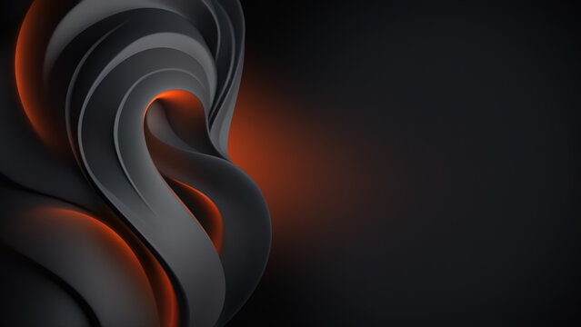Abstract dark grey and orange fluid waves background with elegant copy space