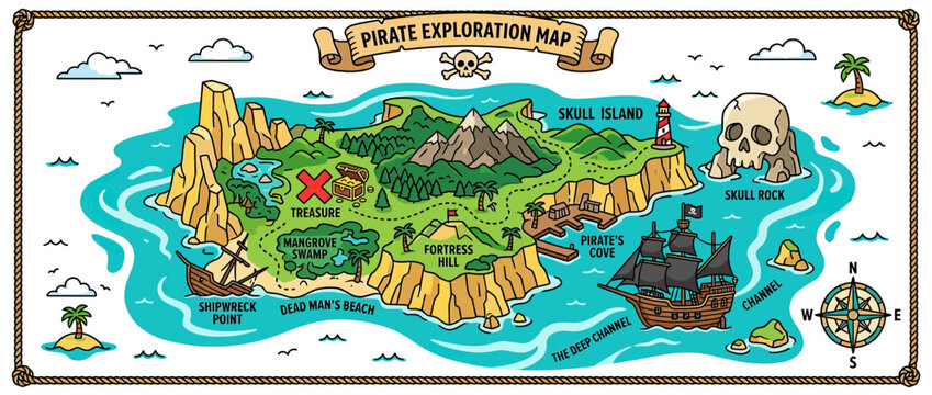 Cartoon Treasure Map of a Tropical Island